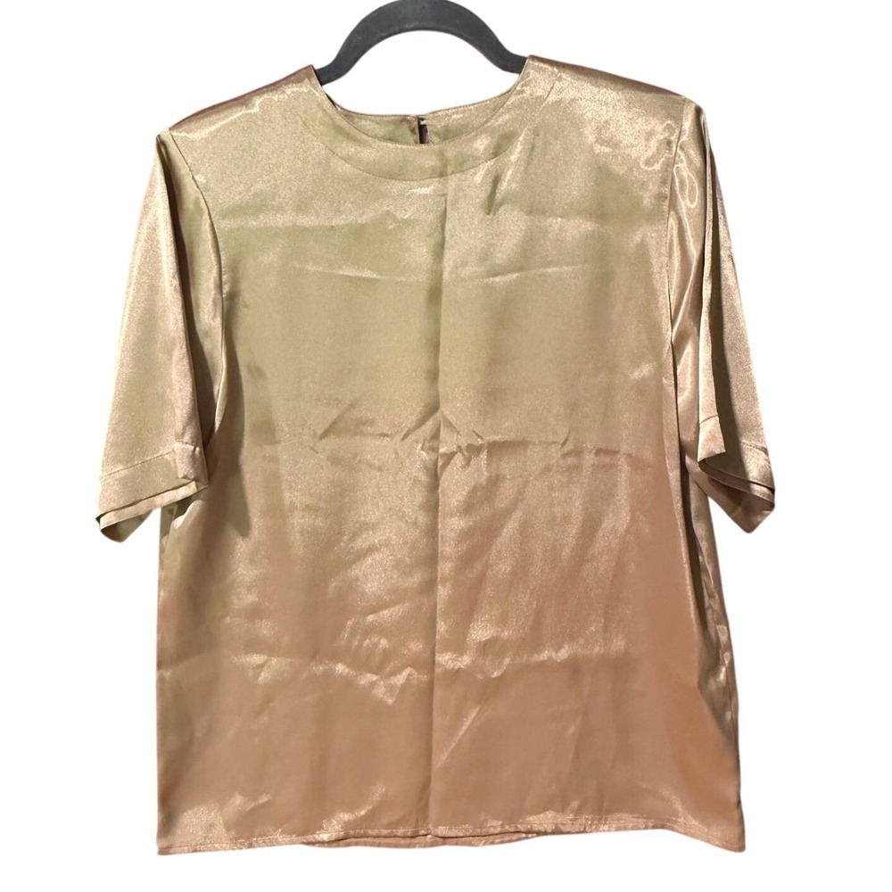 Vintage Yves St Clair Gold Shimmer Blouse Womens 10 Short Sleeve Korea Glam